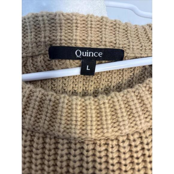 Quince 100% Organic Cotton Fisherman Crew Sweater Large Camel Minimalist Knit - Picture 2 of 10